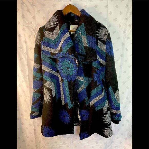 Thread & Supply blue/black Southwest Print coat with shawl collar - Picture 2 of 4